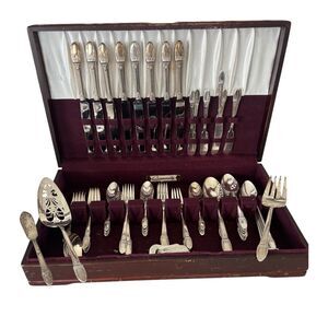 1847 Rogers Bros First Love Silverplate Service for 8 + Extras Serving Pc Chest